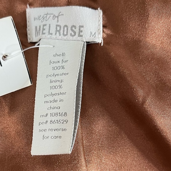 Faux Fur Bomber Jacket Chevron Brown High Neck Front Zip Size Medium - Picture 9 of 11